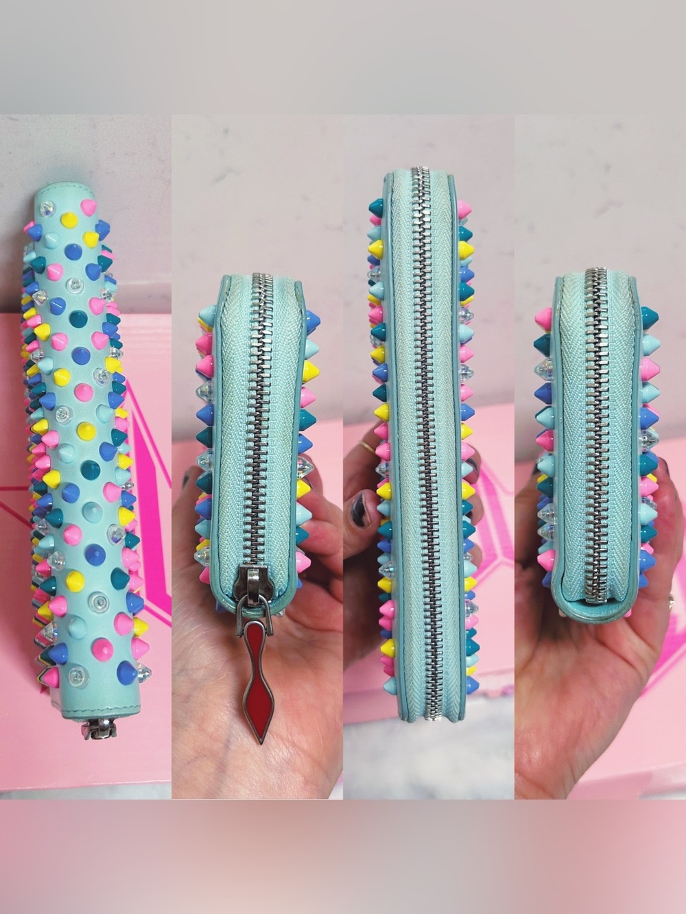 Authentic Christian Louboutin RARE Pastel Panettone Spike Continental Zip Wallet - Picture 5 of 13